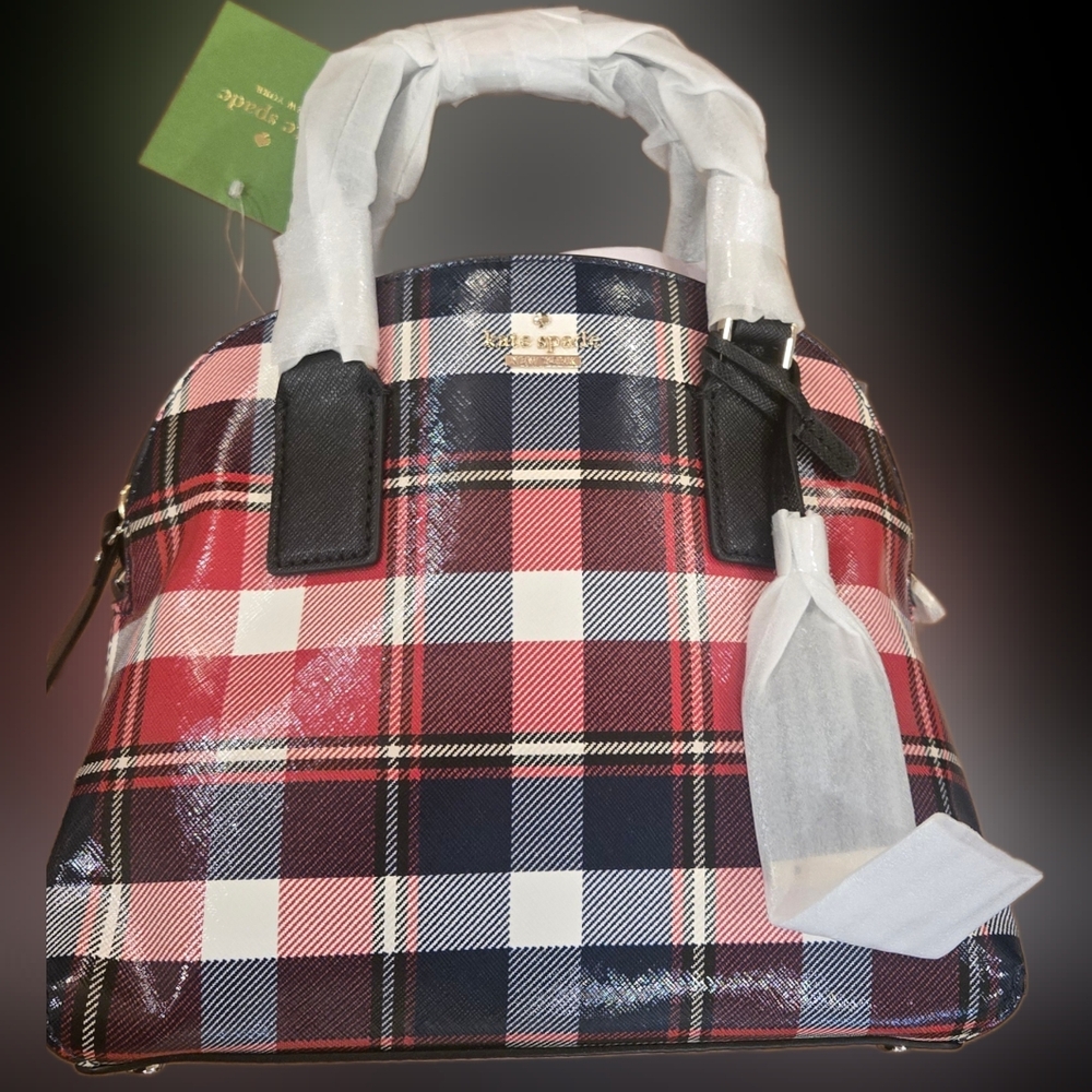 #121 - NWT Kate Spade New York Cameron Street Plaid Small Lottie Lingonberry